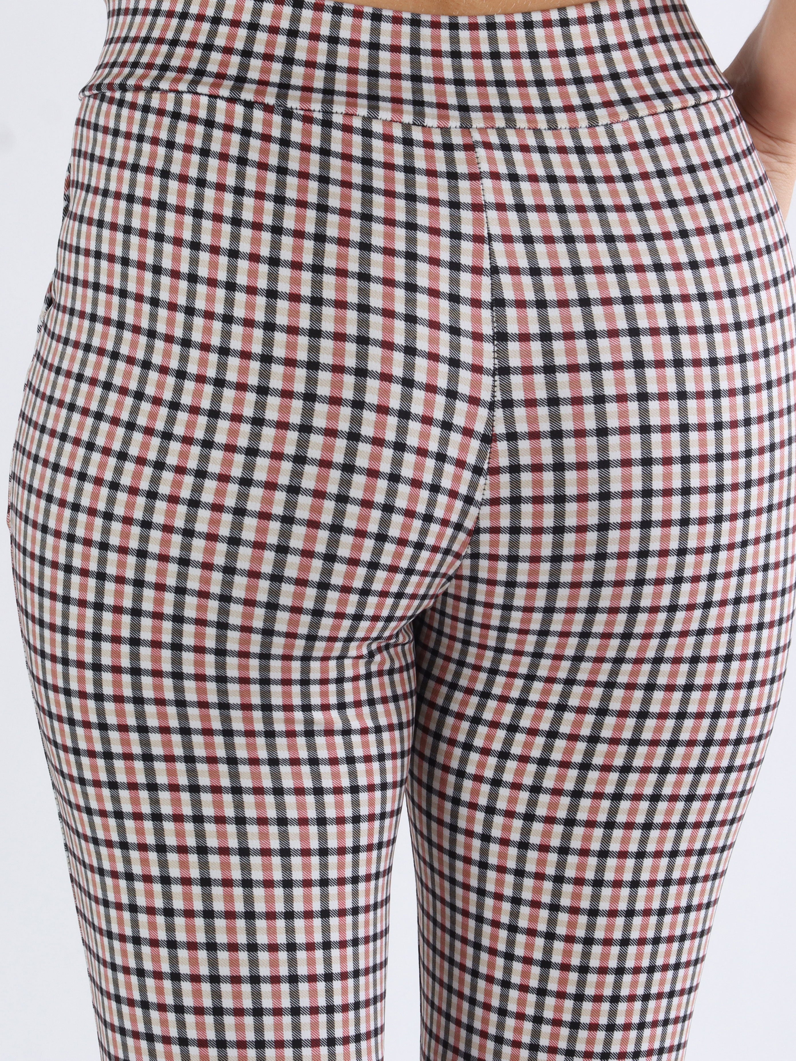 Selena - Rutiga elastiska byxor med guldknappar